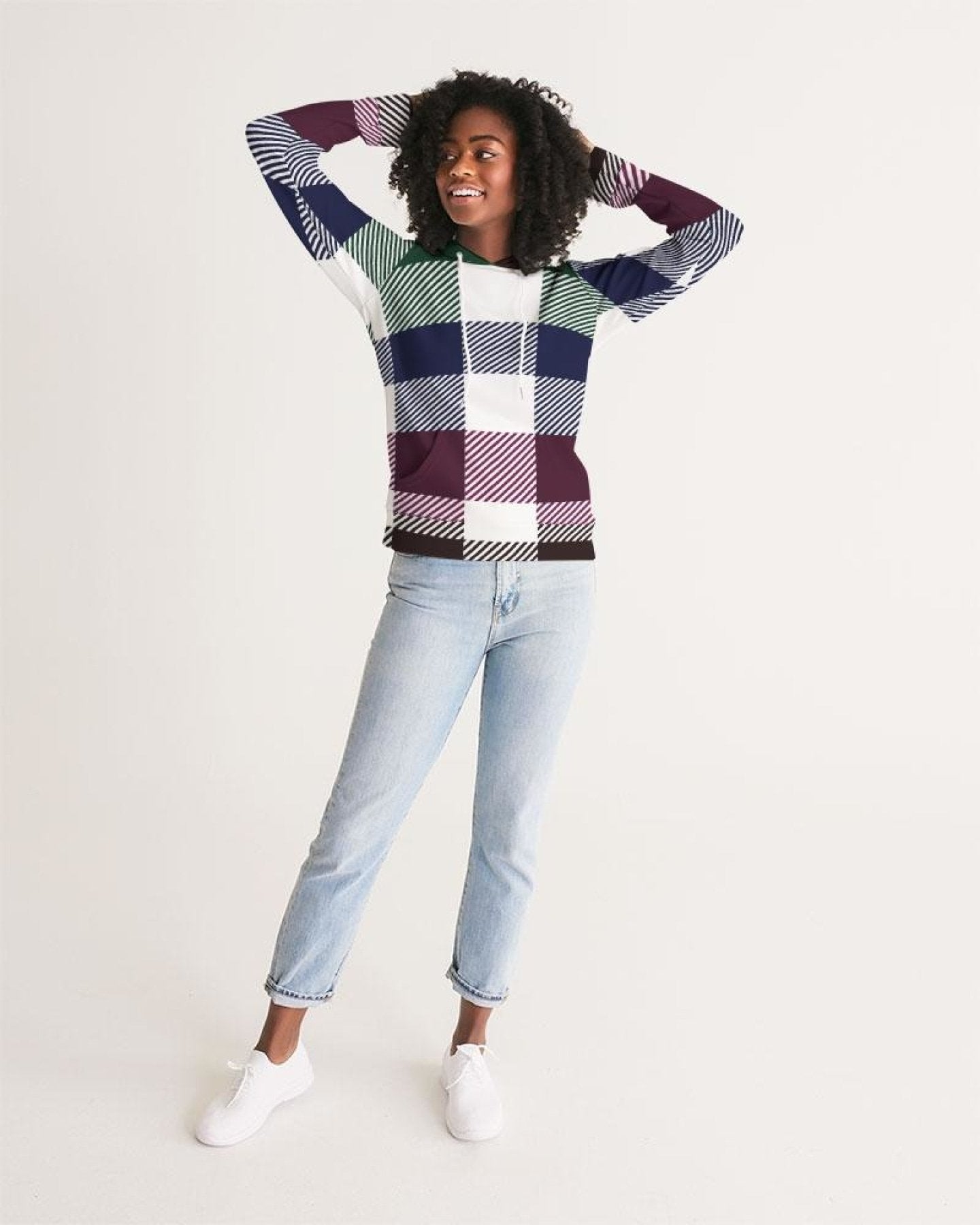 Womens Hoodie - Multicolor Colorblock Plaid Pattern