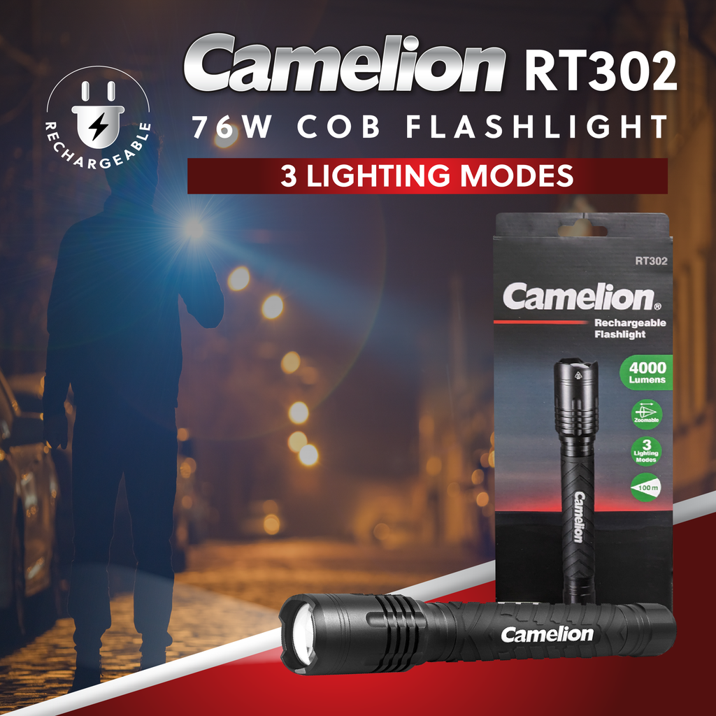 Camelion RT302 76W COB 4000LM Rechargeable Flashlight - 3 Lighting