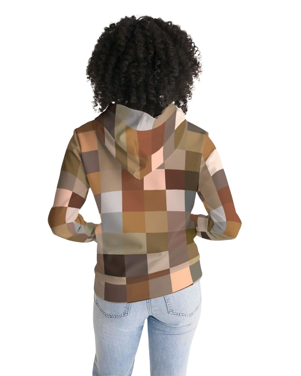 Womens Hoodie - Brown Multicolor Colorblock Pattern