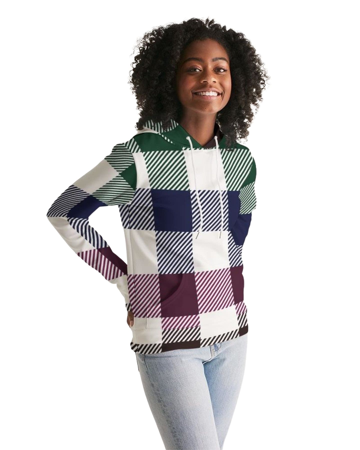 Womens Hoodie - Multicolor Colorblock Plaid Pattern