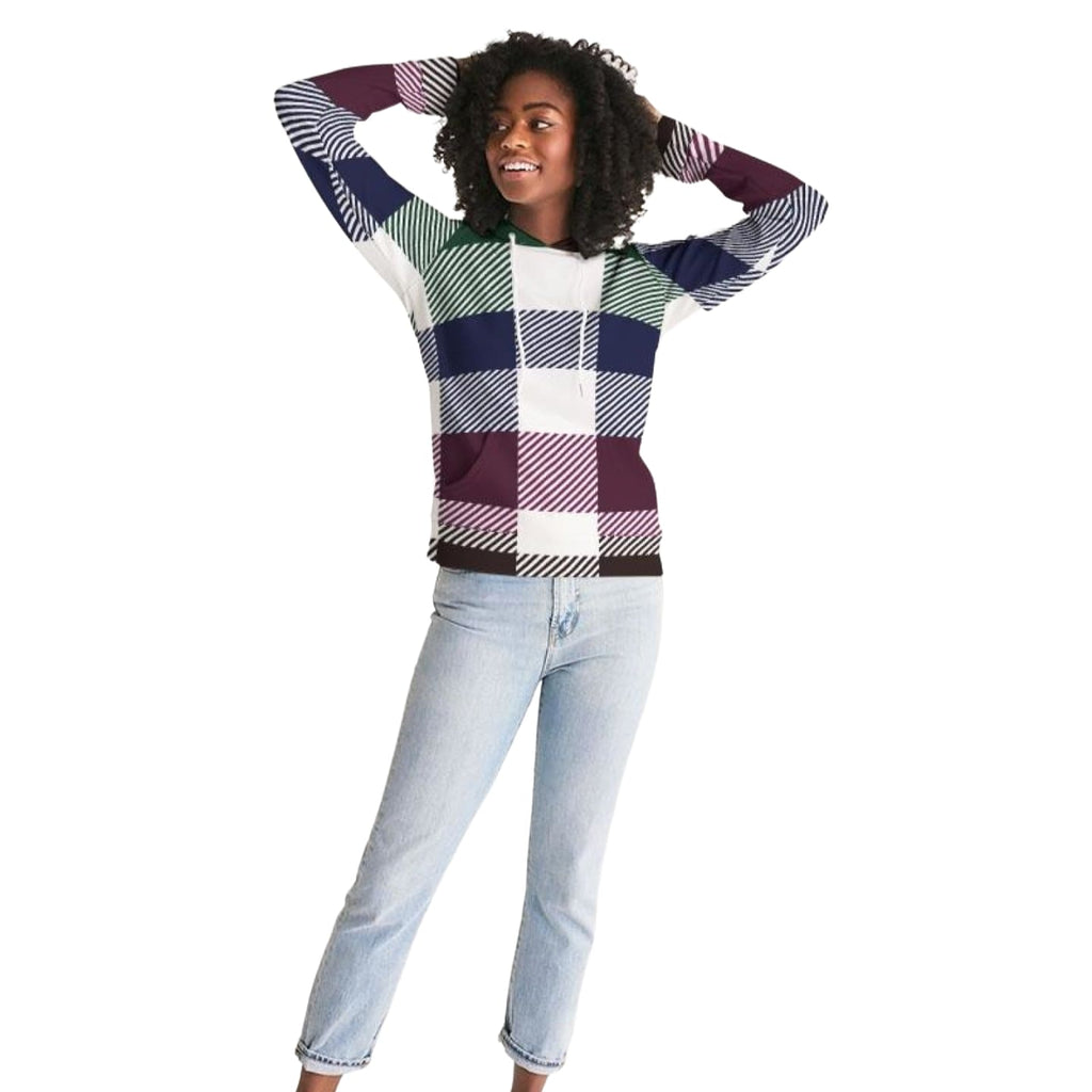 Womens Hoodie - Multicolor Colorblock Plaid Pattern
