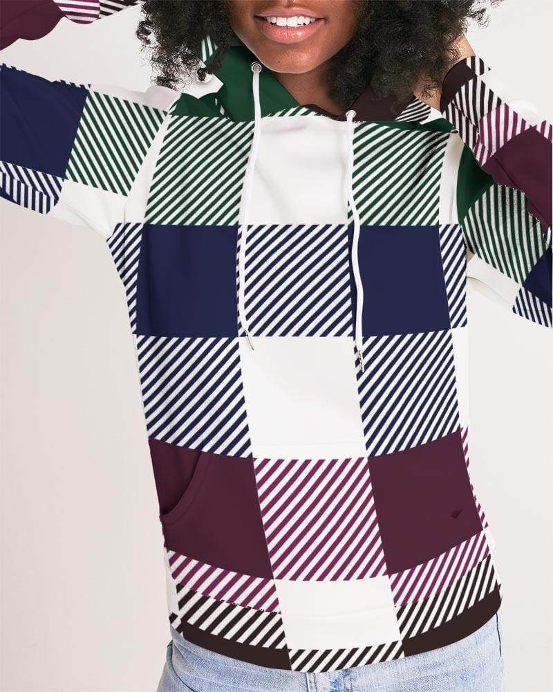 Womens Hoodie - Multicolor Colorblock Plaid Pattern